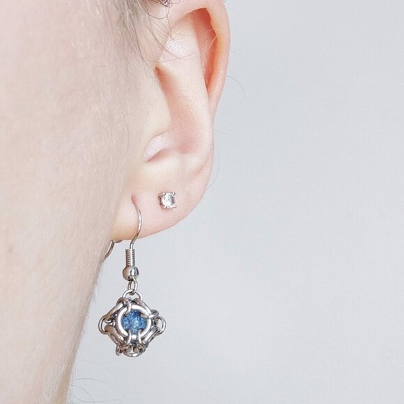 Hand Crafted Jewelry - Ice blue quartz and silver ball earrings